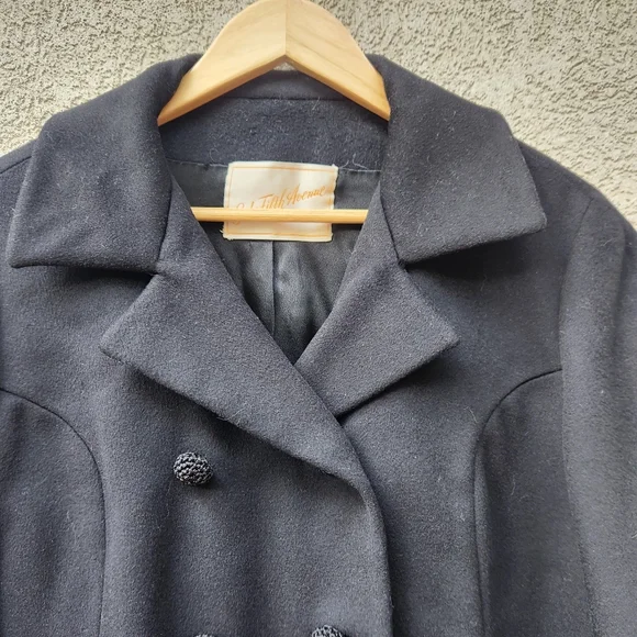 SAKS FIFTH AVENUE Women's Coat Large Wool Luxury Vintage Double Breasted Long - Picture 2 of 9